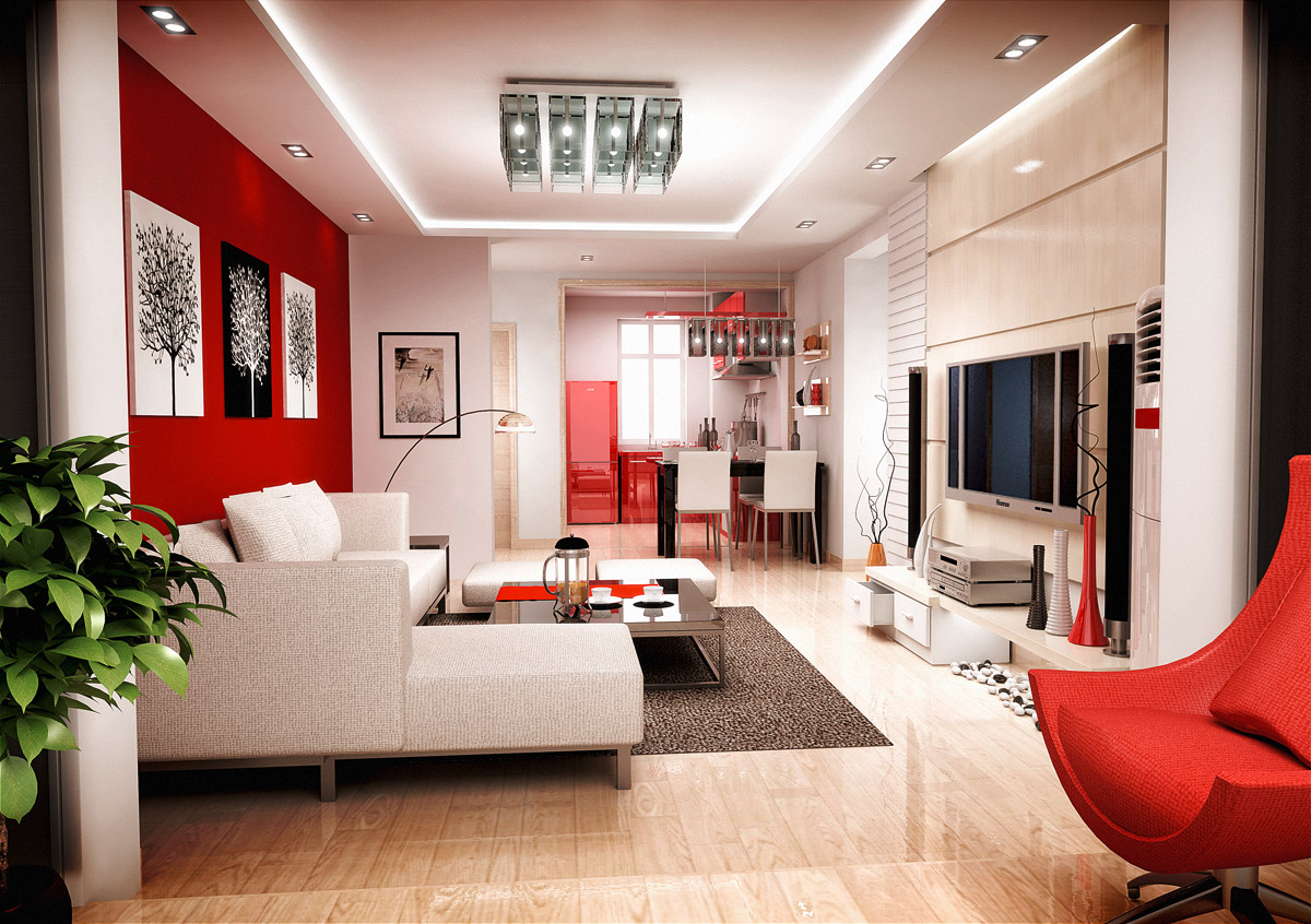 modern living room red white interior design ideas